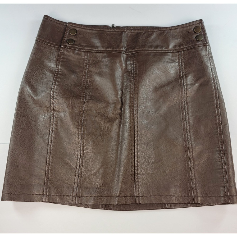 Free People Earthy Boho Chestnut Brown Faux Leather Mini Skirt Size 8